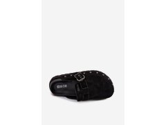 Zamsové pantofle na platformě s cvoky a sponou big star tt274951 Černé 2