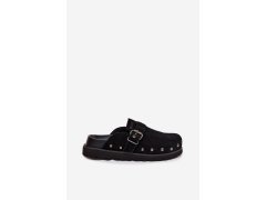 Zamsové pantofle na platformě s cvoky a sponou big star tt274951 Černé 8