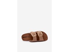 Dámské pantofle se zlatými sponami inblu cp000061 světle hnědé 2