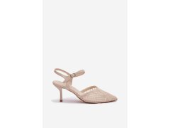 Idira světle béžové sandály s&nbsp;síťkou na podpatku pletené 7