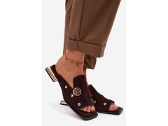 Semišové pantofle s zlatými ozdobami d&a cr61-3061 Čokoládové 1