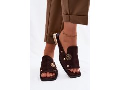 Semišové pantofle s zlatými ozdobami d&a cr61-3061 Čokoládové 2