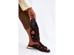 Semišové pantofle s zlatými ozdobami d&a cr61-3061 Čokoládové 8
