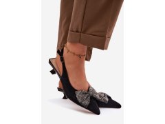 Kožené semišové sandály s mašlí na podpatku d&a cr61-3130 černé 1