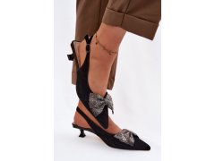 Kožené semišové sandály s mašlí na podpatku d&a cr61-3130 černé 5