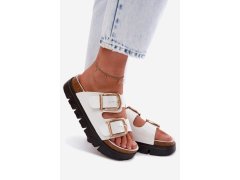Lakované dámské pantofle ploché se zlatými sponami lee cooper lcw-26-35-4460l bílé 2
