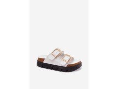 Lakované dámské pantofle ploché se zlatými sponami lee cooper lcw-26-35-4460l bílé 3