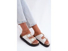 Lakované dámské pantofle ploché se zlatými sponami lee cooper lcw-26-35-4460l bílé 5