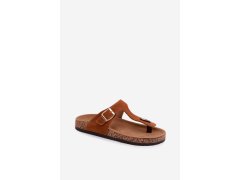 Kožené semišové žabky s&nbsp;zlatým přezkou camel Honey 4
