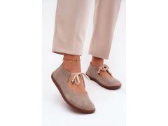 Kožené semišové baleríny barefoot na šněrování zazoo 021 Cappuccino 1