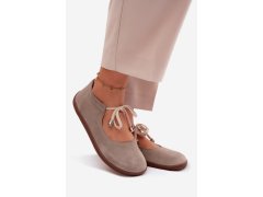 Kožené semišové baleríny barefoot na šněrování zazoo 021 Cappuccino 2