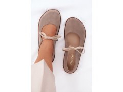 Kožené semišové baleríny barefoot na šněrování zazoo 021 Cappuccino 4