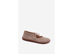 Kožené semišové baleríny barefoot na šněrování zazoo 021 Cappuccino 5
