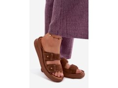 Kožené semišové dámské pantofle na platformě vinceza 66916 camel 1