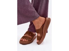 Kožené semišové dámské pantofle na platformě vinceza 66916 camel 3