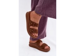 Kožené semišové dámské pantofle na platformě vinceza 66916 camel 6