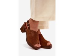 Kožené semišové sandály na podpatku vinceza 39995 Camel 1