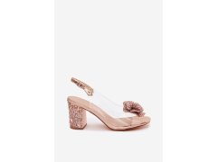 Průhledné sandály na podpatku s krystaly d&a mr61-9013 růžové Zlaté 3