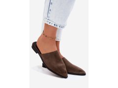 Kožené semišové pantofle mule dámské ploché d&a jc61-1004 khaki 1