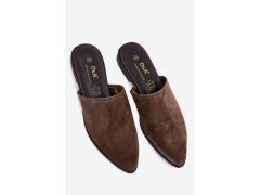 Kožené semišové pantofle mule dámské ploché d&a jc61-1004 khaki 2