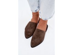 Kožené semišové pantofle mule dámské ploché d&a jc61-1004 khaki 3