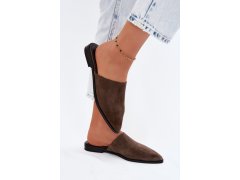 Kožené semišové pantofle mule dámské ploché d&a jc61-1004 khaki 5