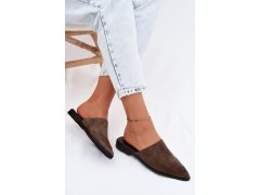 Kožené semišové pantofle mule dámské ploché d&a jc61-1004 khaki 6