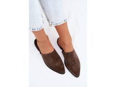 Kožené semišové pantofle mule dámské ploché d&a jc61-1004 khaki 7
