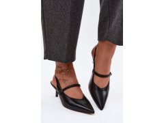 Kožené lodičky sandály na podpatku s&nbsp;páskem d&a cr61-3046 Černé 5
