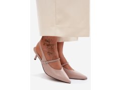 Kožené lodičky sandály na podpatku s páskem d&a cr61-3046 Béžové 2