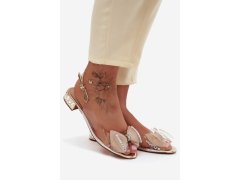 Průhledné sandály s krystaly a síťovanou mašlí d&a mr61-9004 Zlaté 2