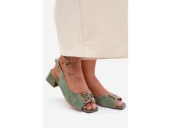 Elegantní sandály z&nbsp;přírodního semiše na podpatku d&a ce61-3127 Zelené 1