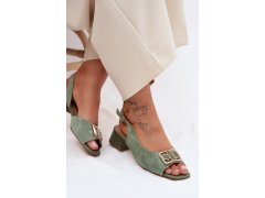 Elegantní sandály z&nbsp;přírodního semiše na podpatku d&a ce61-3127 Zelené 6