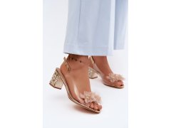 Průhledné sandály na podpatku s krystaly a květinami d&a mr61-9009 Zlaté 1