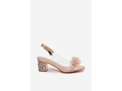 Průhledné sandály na podpatku s krystaly a květinami d&a mr61-9009 Zlaté 6