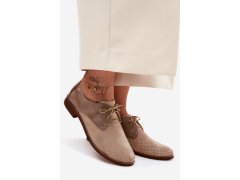 Kožené dámské elegantní šněrovací polobotky zazoo 4238 Béžovo-hnědé 1