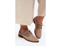Kožené dámské elegantní šněrovací polobotky zazoo 4238 Béžovo-hnědé 3