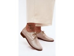 Kožené dámské elegantní šněrovací polobotky zazoo 4238 Zlaté 1
