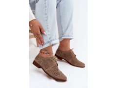Kožené semišové dámské polobotky s otevřeným vzorem na ploché podpatku zazoo 4156 Cappuccino 5