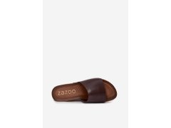 Zazoo 40291 kožené dámské pantofle na korkové platformě čokoládové 3