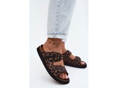Dámské pantofle na platformě s přezkami d. franklin dfsh407011 leopardí vzor 1