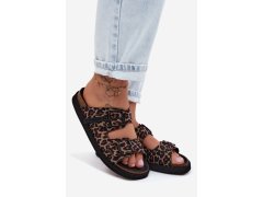 Dámské pantofle na platformě s přezkami d. franklin dfsh407011 leopardí vzor 2