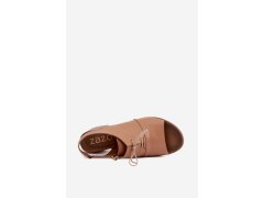 Kožené sandály na podpatku s šněrováním zazoo 40523 Cappuccino 5