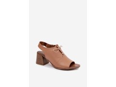 Kožené sandály na podpatku s šněrováním zazoo 40523 Cappuccino 8