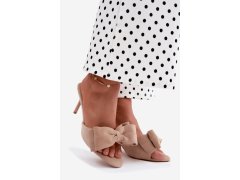Dámské lodičky na jehlovém podpatku s mašlí imitace semiše béžové Magnolia 3