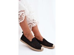 Dámské krajkové espadrilky z látky černé Candessa 3