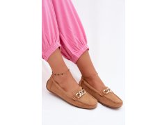 Dámské mokasíny se zlatým řetízkem a imitací semiše camel Amaretto 6