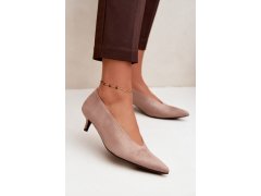Kožené lodičky s&nbsp;kitten heel béžové Nuretta 1