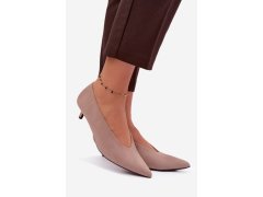 Kožené lodičky s&nbsp;kitten heel béžové Nuretta 5