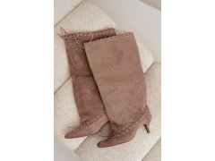 Kozačky s kitten heel z semiše s ozdobným šněrováním béžové Juletta 5